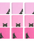 Black Cat Sticky Notes 3 By 3 Inch Set Stick Like Crazy for Back to School and Office Use, pink pads with cat faces.