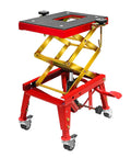Beefy Heavy Duty Hydraulic Foot Operated Motorcycle Lift Table With 350 Lb Capacity, 15 By 11.5 Inch Platform, Scissor Lift Jack
