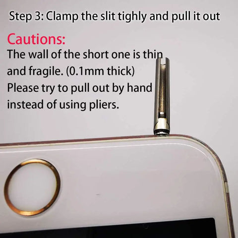 Pro Grade Headphone Jack Removal Tool Set with stainless steel tube inserted in a device's 3.5mm jack