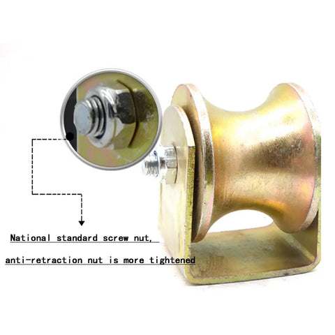 U Shaped Steel Pipe Track Wheel With Wide Groove Load Pulley Color Steel Track Wheel 80mm Large Arc Guide Wheel 4 Inch Heavy Duty Industrial Rail Pulley For Smooth Rolling, gold wheel with anti-retraction nut