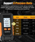 Pro Grade Dual Port Digital HVAC Manometer For Gas Pressure Testing With Fast Response And High Accuracy, 6 units display
