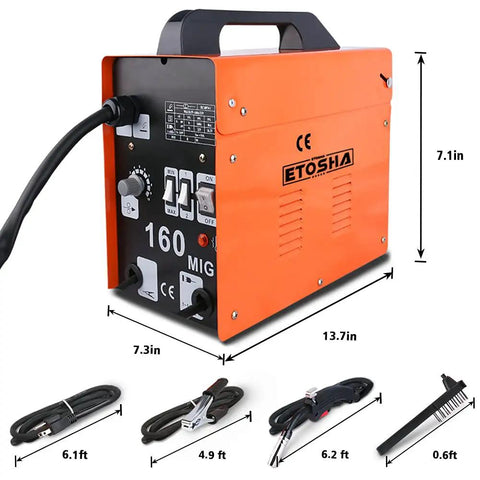 Flux Core MIG Welder 160A Portable Gasless Wire Feed Machine For 110V Home DIY Projects With Welding Gun Ground Clamp Power Adapter Cable And Brush Included