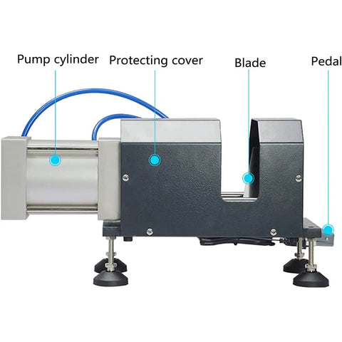 Heavy Duty Pneumatic Cable Cutter And Metal Wire Cutting Machine With Adjustable Length Design showing pump cylinder and blade detail.