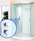 Multi Way Brass Shower Mixing Valve With Ceramic Cartridge Cold And Hot Water Diverter For Tub And Overhead Sprayer Bathroom Plumbing Fixture close-up knobs.