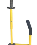Built Tough Pallet Stretch Film Dispenser With Sure Grip Handle, adjustable height, yellow steel body for warehouse wrapping.