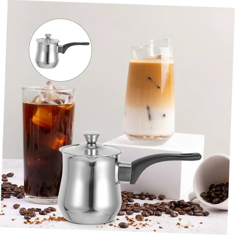 Stainless Steel Turkish Style Coffee Pot Milk Warmer Pitcher With Lid Small Pot Versatile Espresso Frothing Easy To Clean Capacity
