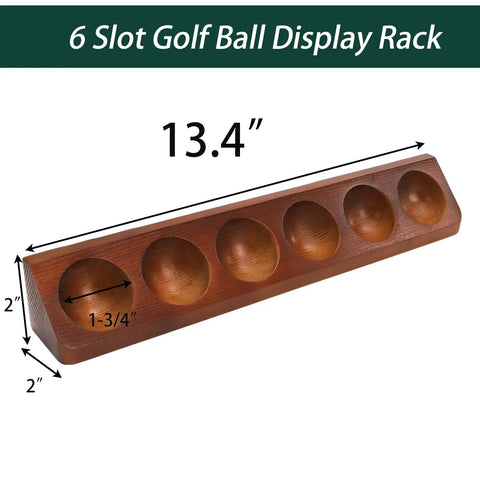 Solid Wood Golf Ball Display Case With Walnut Finish, Wall Mount Or Desktop Holder For Six Balls, dimensions: 13.4 x 2 x 2 inches