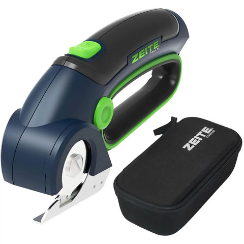 Zeite 4 V Cordless Electric Scissors Cardboard Cutter with Two Blades and Storage Box for cutting cardboard and plastic.