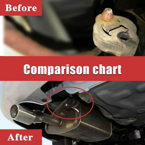 Heavy Duty 2 Pack Rubber Exhaust Hanger With Two Holes For Universal Fit Red Muffler Bushing, before-and-after comparison under car