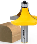 3/4 Inch Radius Round Over Edge Router Bit With 1/2 Inch Shank Beefy C3 Micro-Grain Tungsten Carbide Blade next to wood block