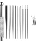 10 Piece Piercing Taper Ball Grabber Gear For Changing Jewelry, Stainless Steel Insertion Tools In 12G To 20G, full kit displayed