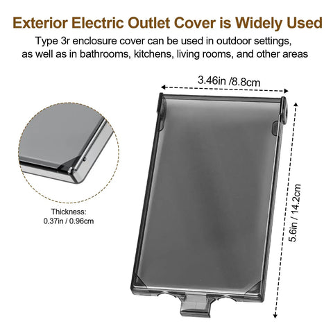 One Gang Vertical Recessed Outdoor Electrical Outlet Box Replacement Cover Featuring Clear Weatherproof Lens compatible with type 3R, dimensions 3.46in x 5.6in.