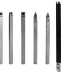 Premium Wood Lathe Turning Set Featuring Rust Proof Carbide Insert Blades And Heavy Duty Aluminum Handles For Smooth Woodworking Projects and Rock Solid Precision includes steel blades and aluminum handle.