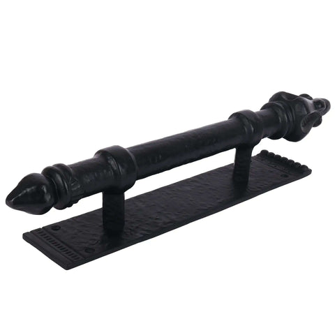 12 Inch Iron Barn Door Pull Handle With Plate, Heavy Duty Antique Black Powder Coat, Weatherproof And Rust Resistant, Easy Install