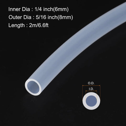 Clear Silicone Tubing 6.6 Ft Long 1/4 Inch ID By 5/16 Inch OD High Temp Flexible Hose showing inner and outer diameter