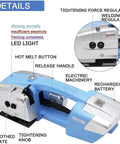 Close-up view of Heavy Duty Automatic Welding Strapping Machine 3000 Mah Battery Powered Electric Banding Tool with controls and features.