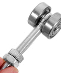Heavy Duty Steel Sliding Door Roller Trolley With Double Bearing And 50kg Load Rating For Butter Smooth Glides, close-up view of double bearing system.