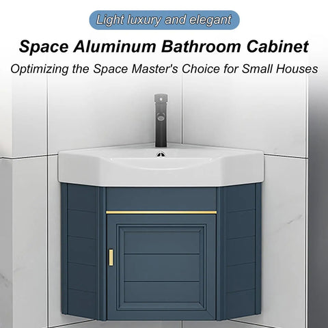 Modern Bathroom Vessel Sink Corner Mounted, 15" Bathroom Vanities Cabinet Sink Combo with space aluminum cabinet for small bathrooms.