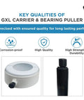 Key qualities of GXL carrier and bearing puller displayed with corrosion-proof and high strength features.