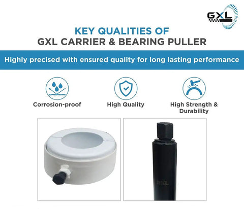 Key qualities of GXL carrier and bearing puller displayed with corrosion-proof and high strength features.