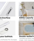Chrome drain and overflow in Hella Spacious Freestanding Acrylic Bathtub, Gloss White Stand Alone Soaker With Smooth Double Wall Insulation.