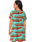 Woman wearing Dragon Boat Racing Inspired Women Sleep Shirt Nightgown Soft Cozy Nightdress with dragon print back view
