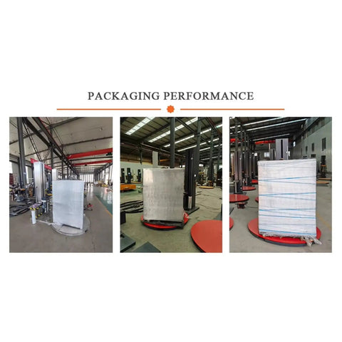 Automatic Pallet Wrapping Machine for Industrial Loads in warehouse setup showing heavy duty stretch film wrapping system performance.