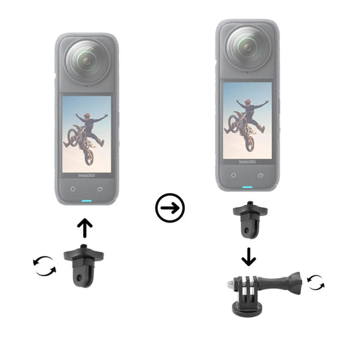 X4 Air 360 Action Camera With Lightweight Dual Lens Waterproof 8K Stabilization for Travel Cycling Snorkeling Vlogging And Outdoor Sports Plus 50 In 1 Accessory Kit And More, showing mounting adapter.