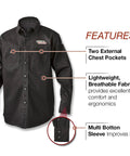 Black 9 Oz Flame Resistant Cotton Welding Shirt With Custom Fit, Medium, 40 Inch Length, Two Chest Pockets, FR Workwear