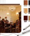 Knock Out Those Dang Scratches With This Legit Furniture Repair Set featuring wood touch up markers and filler sticks in a dining room.