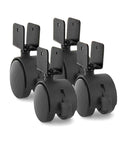 Heavy Duty 2 Inch Black Nylon Swivel Twin Wheel Casters With Brake And U Clip Stem Smooth As Silk Furniture Glides, set of four.