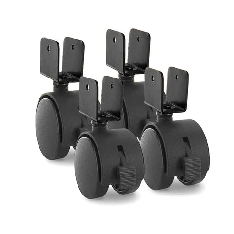 Heavy Duty 2 Inch Black Nylon Swivel Twin Wheel Casters With Brake And U Clip Stem Smooth As Silk Furniture Glides, set of four.