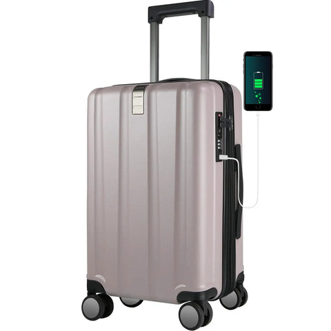 Expandable Hardside Carry-On Luggage With Spinner Wheels Built-In TSA Lock And USB Port 20-Inch Upright Roller Suitcase