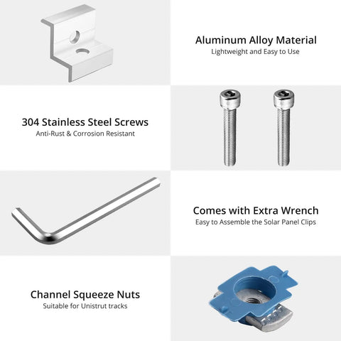 Solar Panel End Clamp Pack Of 20 For Standard Unistrut 30mm 35mm Aluminum Silver With 304 Stainless Steel Screws Built Tough