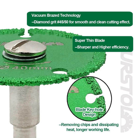 Close-up of Diamond Metal Cut Off Wheel Set Pro Grade Heavy Duty 40mm with vacuum brazed diamond grit 45 50