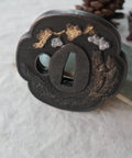 Samurai Sword Koshirae With Tsuba Alloy 081-099 Black Finish Two Girl Motif Tsuba close-up detail.