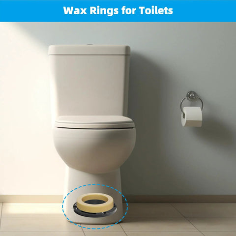 Two Pack Thick Toilet Wax Ring Seal Kit For 3 Inch And 4 Inch Waste Lines, installed under a toilet showing placement.