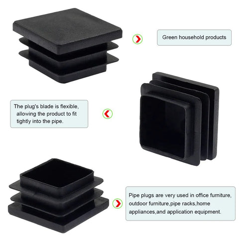 12 Pack 19mm Square Plastic Plugs End Caps For Square Tubing Black, shown in detailed views highlighting versatility and application.