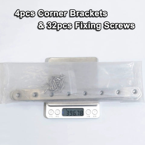 Stainless Steel Corner Brackets 9.7 Inch 8 Hole Straight Fixing Brace Plates Pack of 4 with Mending Screws on a scale