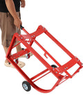 Heavy Duty Drum Cradle With Wheels Handles 600lbs Moving 55 Gallon Barrels Easy Around Shop being carried with stylish red frame.