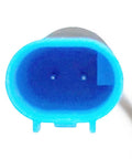 Brake wear sensor, blue round front view with two metal pins, Amazon automotive part