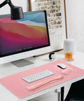 4-In-1 Memory Foam Keyboard Wrist Rest And Large Mouse Pad Desk Mat Set Pink Ergonomic Cozy Hand Cushion For Home Office And Gaming Game-Ready Desk Pad With Keyboard And Mouse Support on white desk