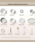 Image of various tableware including noodle bowls, rice bowls, and glass cups for the Space Saving Countertop Dishwasher.