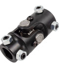 Double D Steering Universal Joint Shaft One Inch By Three Quarter Inch Black U Joint 83mm total length, angled view