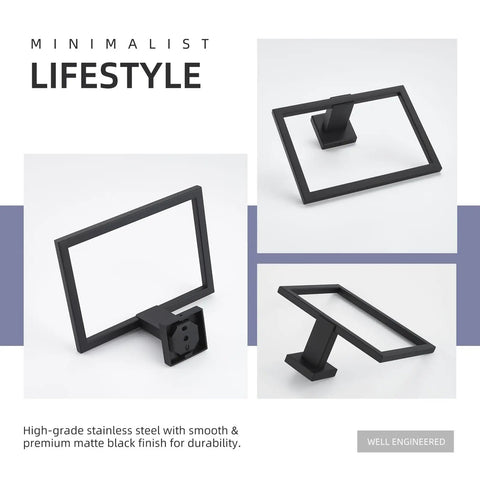 Matte Black Square Towel Holder Stainless Steel Wall Mount Rack For Bathroom Minimalist Modern Design 7.09 Inches