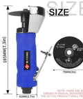 3 Inch Air Cut Off Tool Kit With Five 3 Inch Cutting Discs showing dimensions and features in blue aluminum housing