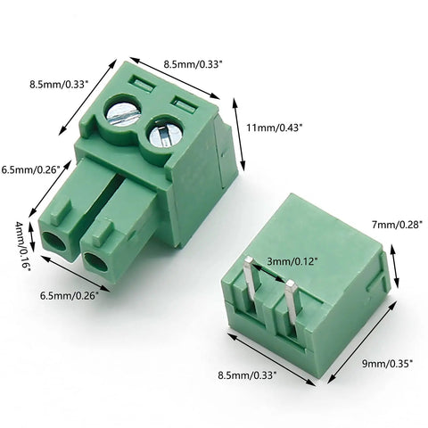 10 Pack 3.81mm Pitch 2 Pin PCB Screw Terminal Block Connector Plug KF2EDGK Green 300V 8A Wiring Range 28 To 16 AWG Durable