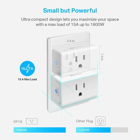Ultra Mini Smart Plug 15A WiFi Outlet That Works With Alexa Google Home And IFTTT No Hub Needed UL Certified 2 Pack 2.4 GHz WiFi Only