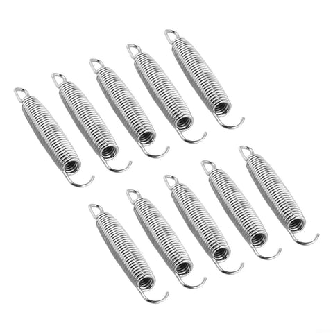 Super Tough 50Kg Load Extension Springs 10 Pack Heavy Duty Steel Made For Garage Doors And Trailer Ramps That Never Snap Plus Great Elasticity! metal springs arranged in a row with hooks