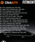 Car fitment chart for BMW models and production years.